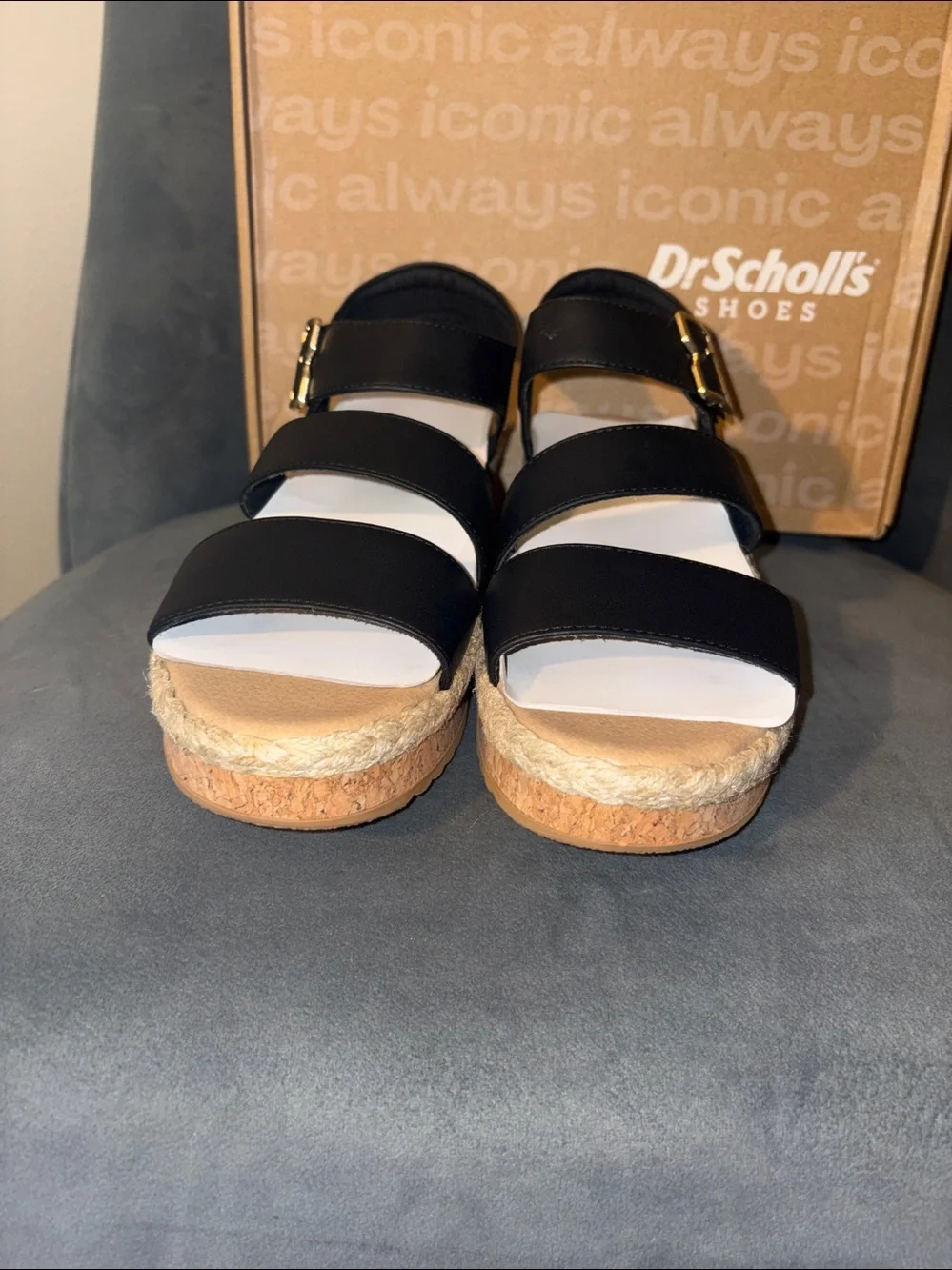 Ellie Black Strappy Wedge Heel Sandal